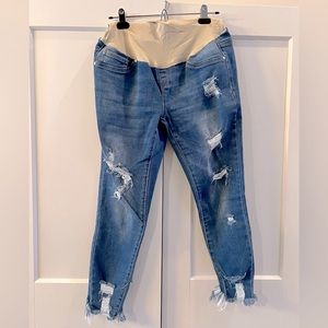 Blue Savvy Maternity Distressed Skinny Jeans, XL